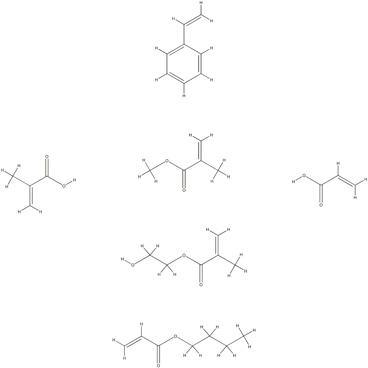 2-Propenoic acid, 2-methyl-, polymer with butyl 2-propenoate, ethenylbenzene, 2-hydroxyethyl 2-methyl-2-propenoate, methyl 2-methyl-2-propenoate and 2-propenoic acid Struktur