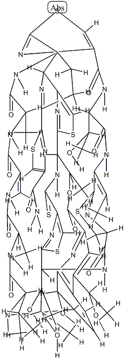 (5S)-26'-Deoxo-5,28-dihydro-26'-thioxo-18-de[2-[(1-carbamoylethenyl)amino]-1-methylene-2-oxoethyl]siomycin A Struktur