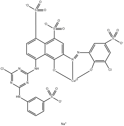 tetrasodium [3-[(3-chloro-2-hydroxy-5-sulphophenyl)azo]-5-[[4-chloro-6-(3-sulphoanilino)-1,3,5-triazin-2-yl]amino]-4-hydroxynaphthalene-2,7-disulphonato(6-)]cuprate(4-)  Struktur