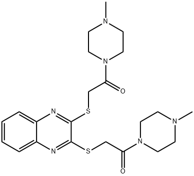 2,2-(quinoxaline-2,3-diylbis(sulfanediyl))bis(1-(4-methylpiperazin-1-yl)ethan-1-one) Struktur