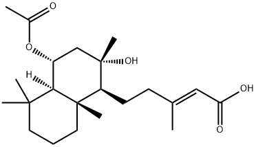 (E)-5-[(1S,4aβ)-4β-(Acetyloxy)decahydro-2β-hydroxy-2,5,5,8aα-tetramethylnaphthalen-1-yl]-3-methyl-2-pentenoic acid Struktur