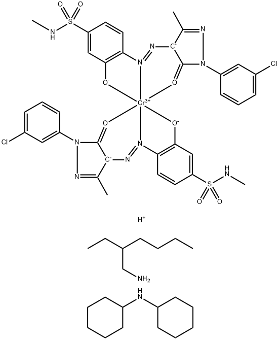 Chromate(1-), bis[4-[[1-(3-chlorophenyl)-4,5-dihydro-3-methyl-5-oxo-1H-pyrazol-4-yl]azo]-3-hydroxy-N-methylbenzenesulfonamido(2-)]-, compds. with N-cyclohexylcyclohexanamine and 2-ethyl-1-hexanamine Struktur