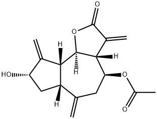 (3aS)-4α-Acetoxy-8β-hydroxy-3,6,9-tris(methylene)-3aα,4,5,6,6aα,7,8,9,9aα,9bβ-decahydroazuleno[4,5-b]furan-2(3H)-one Struktur