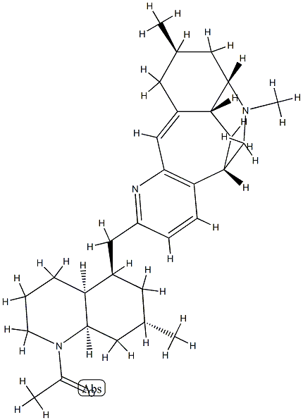 (4aS,5R,7S,8aR)-1-Acetyl-5-[[(5S)-6,6aα,7,8,9,10-hexahydro-9α,12-dimethyl-7β,5β-(iminomethano)-5H-benzo[5,6]cyclohepta[1,2-b]pyridin-2-yl]methyl]decahydro-7-methylquinoline Struktur