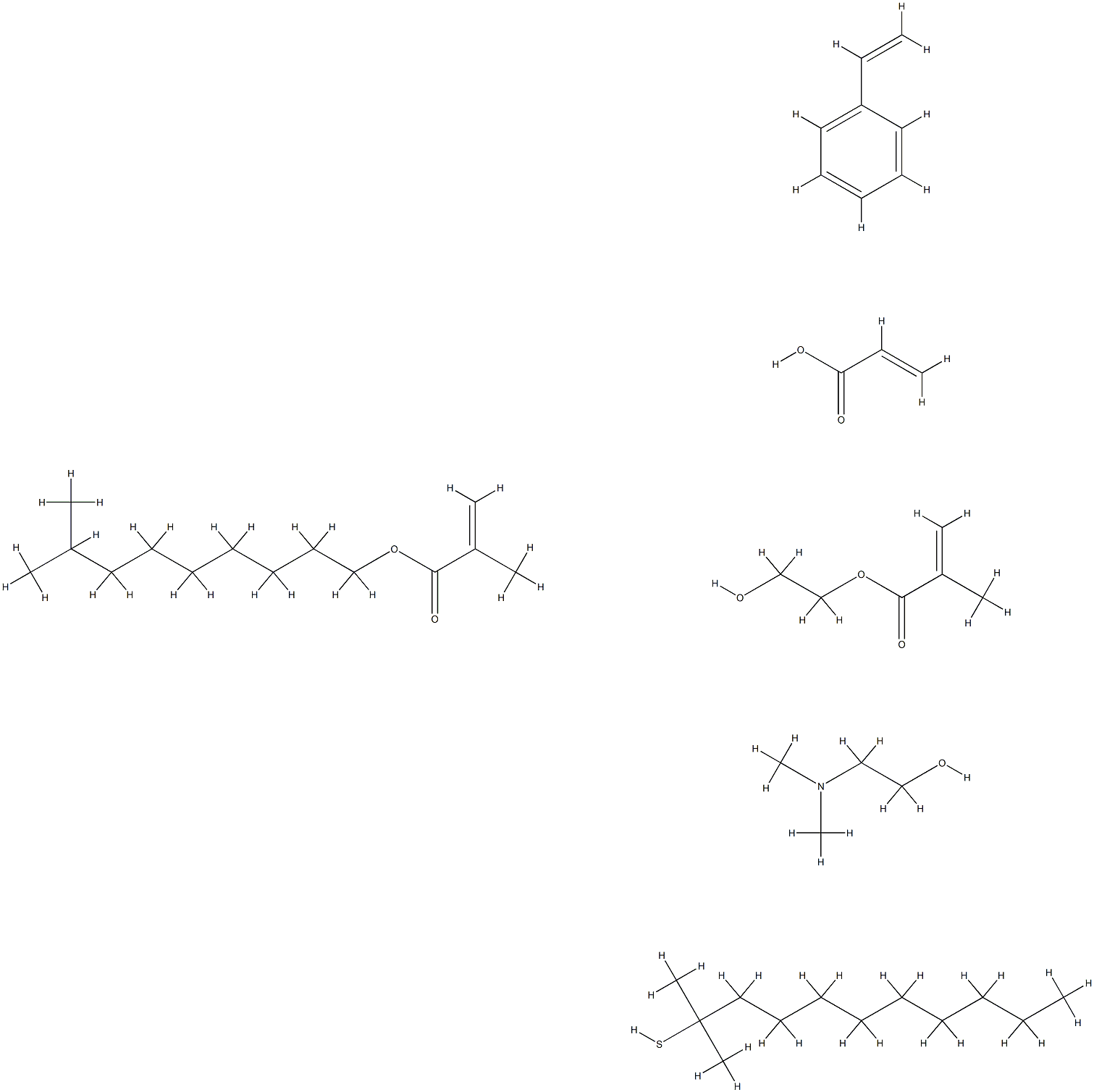 2-Propenoic acid, 2-methyl-, 2-hydroxyethyl ester, telomer with tert-dodecanethiol, ethenylbenzene, isodecyl 2-methyl-2-propenoate and 2-propenoic acid, compd. with 2-(dimethylamino)ethanol Struktur