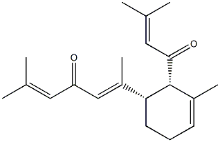 [5E,(+)]-2-Methyl-6-[(1S)-3-methyl-2α-(3-methyl-1-oxo-2-butenyl)-3-cyclohexene-1α-yl]-2,5-heptadiene-4-one Struktur