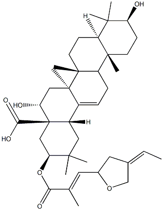 21β-[[(E)-3-[(Z)-4-Ethylidenetetrahydrofuran-2-yl]-2-methyl-1-oxo-2-propenyl]oxy]-3β,16α-dihydroxyolean-12-en-28-oic acid Struktur