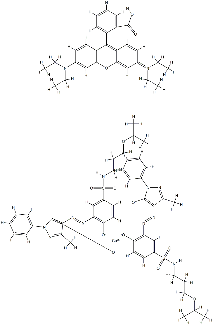 9-(2-carboxyphenyl)-3,6-bis(diethylamino)xanthylium bis[3-[(4,5-dihydro-3-methyl-5-oxo-1-phenyl-1H-pyrazol-4-yl)azo]-4-hydroxy-N-3-(isopropoxypropyl)benzenesulphonamidato(2-)]cobaltate(1-) Struktur