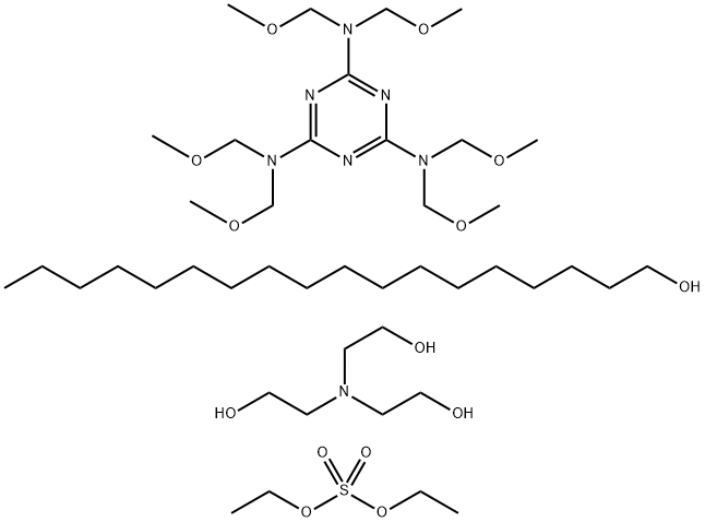 1-Octadecanol, reaction products with hexakis(methoxymethyl)melamine and triethanolamine, di-Et sulfate-quaternized Struktur