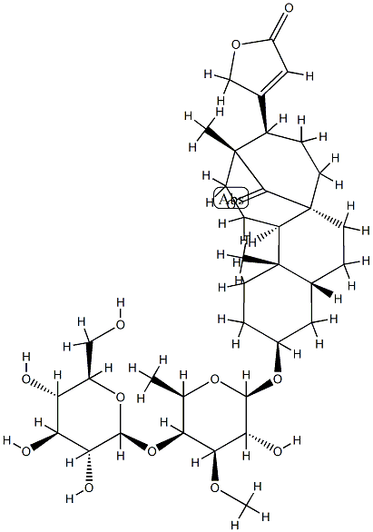 3β-[(6-Deoxy-4-O-β-D-glucopyranosyl-3-O-methyl-β-D-galactopyranosyl)oxy]-14-oxo-8,15-cyclo-14,15-seco-5β-card-20(22)-enolide Struktur