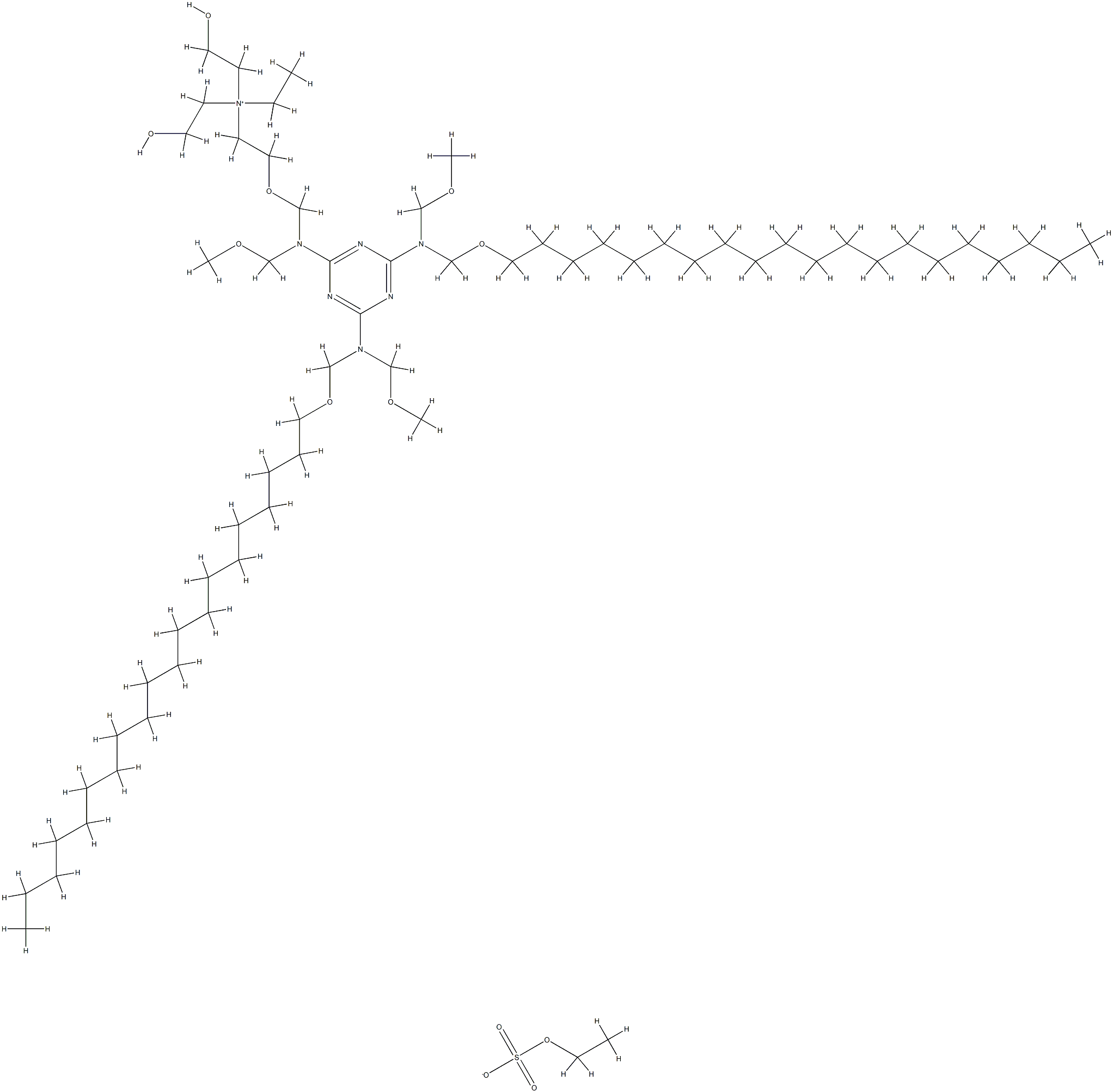 Ethanaminium, 2-[[[4,6-bis[[(eicosyloxy) methyl](methoxymethyl)amino]-1,3,5-triazin-2-yl] (methoxymethyl)amino]methoxy]-N-ethyl-N,N-bis(2-hydroxyethy l)-, ethyl sulfate (salt) Struktur