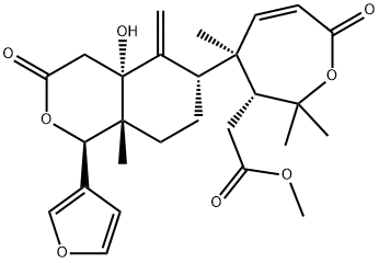 (3R,4R)-4-[(1R)-1β-(3-Furyl)-octahydro-4aα-hydroxy-8aβ-methyl-5-methylene-3-oxo-1H-2-benzopyran-6α-yl]-2,3,4,7-tetrahydro-2,2,4-trimethyl-7-oxooxepine-3-acetic acid methyl ester Struktur