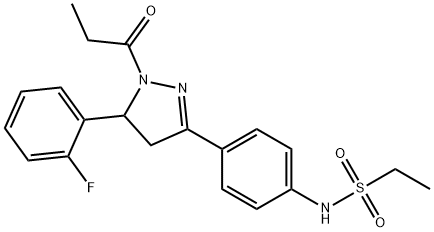 N-{4-[5-(2-fluorophenyl)-1-propionyl-4,5-dihydro-1H-pyrazol-3-yl]phenyl}ethanesulfonamide Struktur