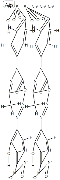 trisodium bis[4-[4,5-dihydro-4-[(2-hydroxy-5-nitrophenyl)azo]-3-methyl-5-oxo-1H-pyrazol-1-yl]benzene-1-sulphonato(3-)]ferrate(3-)  Struktur