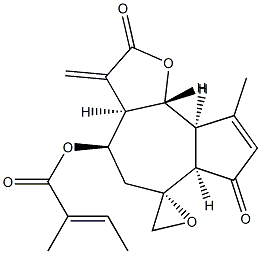 (E)-2-Methyl-2-butenoic acid [(3aR,6R)-3,3aβ,4,5,6aβ,7,9aβ,9bα-octahydro-9-methyl-3-methylene-2,7-dioxospiro[azuleno[4,5-b]furan-6(2H),2'-oxiran]-4α-yl] ester Struktur