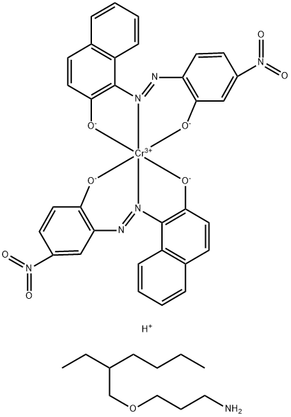 hydrogen [1-[(2-hydroxy-4-nitrophenyl)azo]-2-naphtholato(2-)][1-[(2-hydroxy-5-nitrophenyl)azo]-2-naphtholato(2-)]chromate(1-) , compound with 3-[(2-ethylhexyl)oxy]propylamine (1:1) Struktur