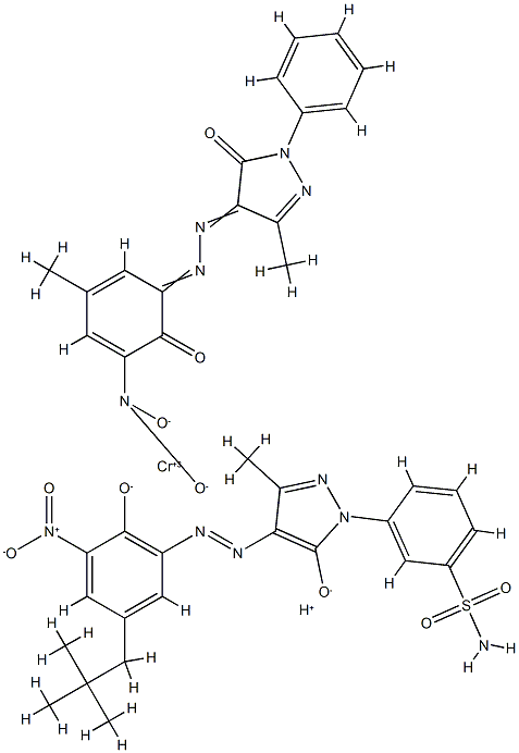 Chromate(1-), [2,4-dihydro-4-[(2-hydroxy-5-methyl-3-nitrophenyl)azo]-5-methyl-2-phenyl-3H-pyrazol-3-onato(2-)][3-[4-[[5-(2,2-dimethylpropyl)-2-hydroxy-3-nitrophenyl]azo]-4,5-dihydro-3-methyl-5-oxo-1H-pyrazol-1-yl]benzenesulfonamidato(2-)]-, Struktur