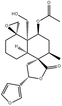 (3R,5S,5'R,8'aβ)-4'α-Acetyloxy-5-(3-furanyl)-2',3',4,4',4'a,5,6',7',8',8'aβ-decahydro-4'aα-(hydroxymethyl)-2'α-methyldispiro[furan-3(2H),1'(5'H)-naphthalene-5',2''-oxiran]-2-one Struktur