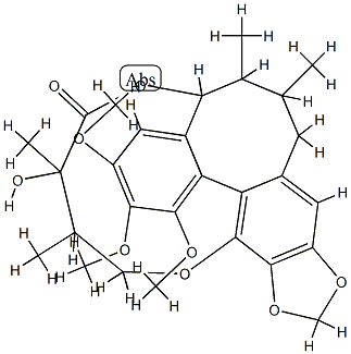 (5R,6S,7S,13aS,16R,17R)-5,6,7,8-Tetrahydro-17-hydroxy-1,2,3-trimethoxy-6,7,16,17-tetramethyl-5,13-(epoxybutanoxy)benzo[3,4]cycloocta[1,2-f][1,3]benzodioxol-18-one Struktur