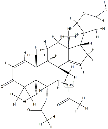 (13S,17S,20ξ)-6α,7α-Diacetoxy-21,23-epoxy-23-hydroxy-4,4,8-trimethyl-24-nor-5α-chola-1,14-dien-3-one Struktur