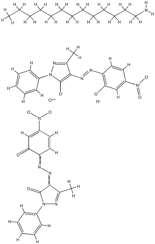 Chromate(1-), [2,4-dihydro-4-[(2-hydroxy- 4-nitrophenyl)azo]-5-methyl-2-phenyl-3H-pyrazol -3-onato(2-)][2,4-dihydro-4-[(2-hydroxy-5-nitropheny l)azo]-5-methyl-2-phenyl-3H-pyrazol-3-onato(2- )]-, hydrogen, compd. with 1-tridecanamine (1:1) Struktur