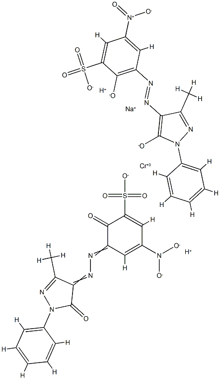 Chromate(3-), bis[3-[(4,5-dihydro-3-methyl-5-oxo-1-phenyl-1H-pyrazol-4-yl)azo]-2-hydroxy-5-nitrobenzenesulfonato(3-)]-, sodium dihydrogen Struktur