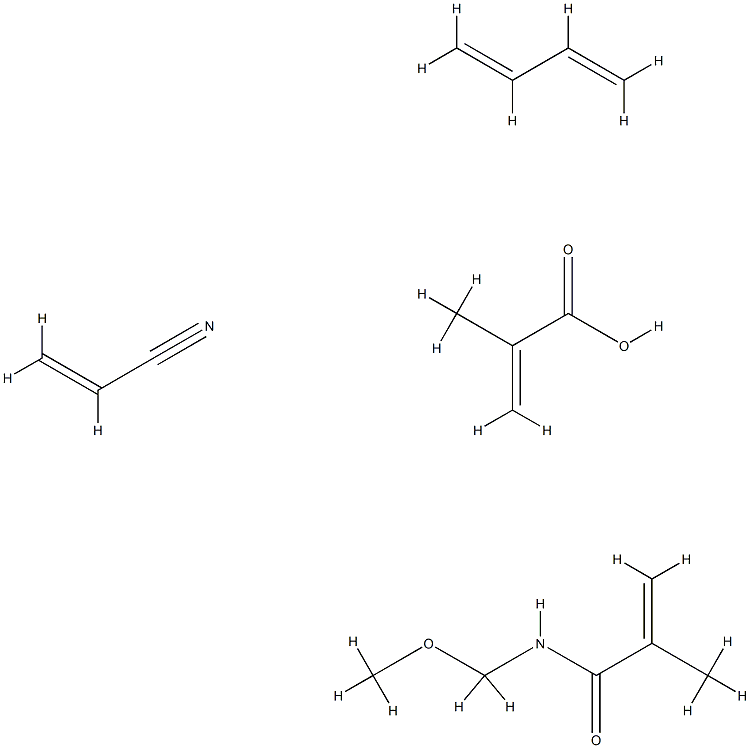 2-Propenoic acid, 2-methyl-, polymer with 1,3-butadiene, N-(methoxymethyl)-2-methyl-2-propenamide and 2-propenenitrile Struktur