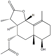 (3S)-3β,5aα,9-Trimethyl-4β-acetoxy-6α-hydroxy-3aβ,4,5,5a,6,7,8,9bα-octahydronaphtho[1,2-b]furan-2(3H)-one Struktur