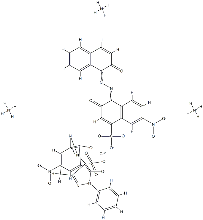 Chromate(3-), [3-[(4,5-dihydro-3-methyl- 5-oxo-1-phenyl-1H-pyrazol-4-yl)azo]-2-hydroxy-5-nitrobenzenesulfonato (3-)][3-hydroxy-4-[(2-hydrox y-1-naphthalenyl)azo]-7-nitro-1-naphthalenesulfona to(3-)]-, triammonium Struktur