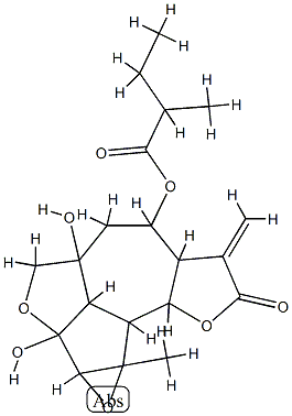 2-Methylbutyric acid dodecahydro-1b,3a-dihydroxy-8c-methyl-6-methylene-7-oxo-3H-oxireno[2,3]azuleno[1,8-bc:4,5-b']difuran-5-yl ester Struktur