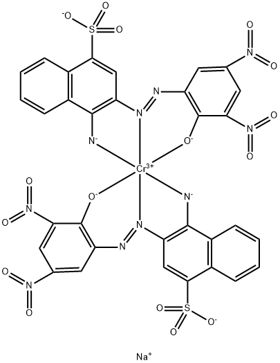 trisodium bis[4-amino-3-[(2-hydroxy-3,5-dinitrophenyl)azo]naphthalene-1-sulphonato(3-)]chromate(3-) Struktur