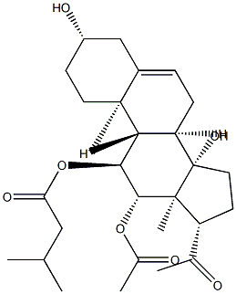 (14S)-12β-Acetyloxy-3β,14-dihydroxy-11α-[(3-methyl-1-oxobutyl)oxy]pregn-5-en-20-one Struktur