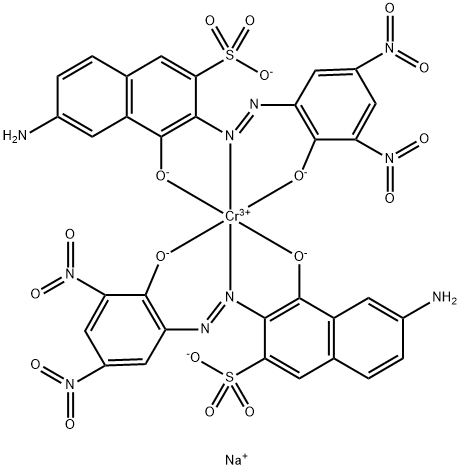 trisodium bis[6-amino-4-hydroxy-3-[(2-hydroxy-3,5-dinitrophenyl)azo]naphthalene-2-sulphonato(3-)]chromate(3-) Struktur