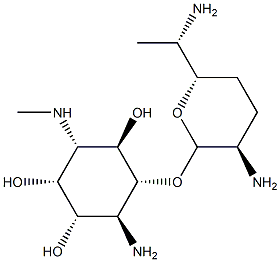 6-Amino-3,6-dideoxy-5-O-(2,6-diamino-2,3,4,6,7-pentadeoxy-β-L-lyxo-heptopyranosyl)-3-(methylamino)-D-myo-inositol Struktur