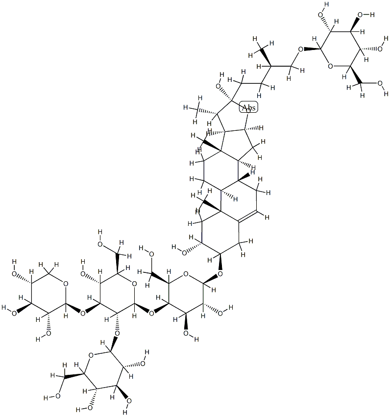 [(25R)-26-(β-D-Glucopyranosyloxy)-2α,22α-dihydroxyfurost-5-en-3β-yl]4-O-[2-O-(β-D-glucopyranosyl)-3-O-(β-D-xylopyranosyl)-β-D-glucopyranosyl]-β-D-galactopyranoside Struktur