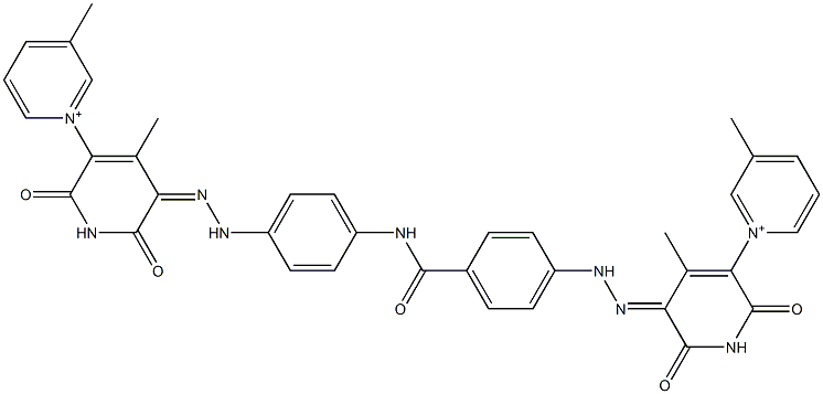 1,3'-Bipyridinium, 5'-[[4-[[4-[(1',2'-dihydro-6'-hydroxy-3,4'-dimethyl-2'-oxo[1,3'-bipyridinium]-5'-yl)azo]benzoyl]amino]phenyl]azo]-1',2'-dihydro-6'-hydroxy-3,4'-dimethyl-2'-oxo-, salt with 2-hydroxypropanoic acid (1:2) Struktur