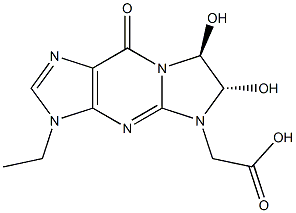 5H-Imidazo[1,2-a]purine-5-acetic  acid,  3-ethyl-3,6,7,9-tetrahydro-6,7-dihydroxy-9-oxo-,  (6R,7R)-rel- Struktur