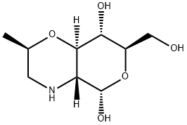 2H,5H-Pyrano[4,3-b]-1,4-oxazine-5,8-diol, hexahydro-7-(hydroxymethyl)-2-methyl-, [2R-(2alpha,4aalpha,5ba,7alpha,8ba,8aba)]- (9CI) Struktur