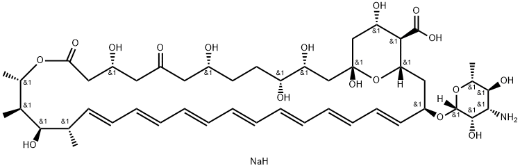 sodium (19E,21E,23E,25E,27E,29E,31E)-33-(4-amino-3,5-dihydroxy-6-methy l-oxan-2-yl)oxy-1,3,4,7,11,17,37-heptahydroxy-15,16,18-trimethyl-9,13- dioxo-14,39-dioxabicyclo[33.3.1]nonatriaconta-19,21,23,25,27,29,31-hep taene-36-carboxylate Struktur