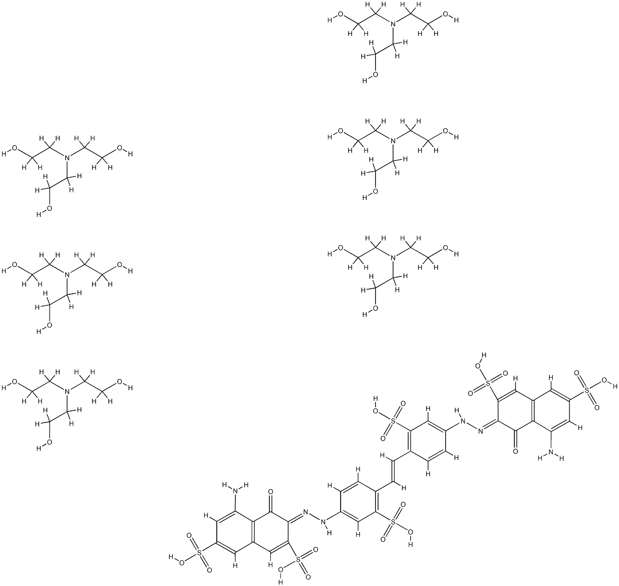 3,3'-[ethylenebis[(3-sulpho-p-phenylene)azo]]bis[5-amino-4-hydroxynaphthalene-2,7-disulphonic] acid, compound with 2,2',2''-nitrilotriethanol (1:6) Struktur