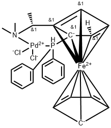 dichloropalladium-N,N-dimethyl-1-diphenylphosphinoferrocen Struktur