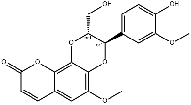 rac-(2R*)-2,3-ジヒドロ-2α*-(ヒドロキシメチル)-3β*-(4-ヒドロキシ-3-メトキシフェニル)-5-メトキシ-9H-ピラノ[2,3-f]-1,4-ベンゾジオキシン-9-オン 化學(xué)構(gòu)造式