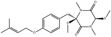 (3R)-1,4-Dimethyl-3-[[4-[(3-methyl-2-butenyl)oxy]phenyl]methyl]-3β,6β-bis(methylthio)-2,5-piperazinedione Struktur