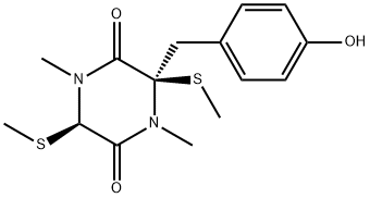 (3R)-3-(4-Hydroxybenzyl)-1,4-dimethyl-3β,6β-bis(methylthio)-2,5-piperazinedione Struktur