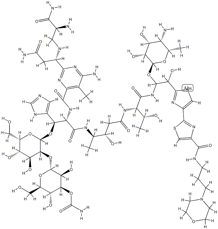 13-[(4-Amino-4,6-dideoxy-α-L-talopyranosyl)oxy]-19-demethyl-12-hydroxy-N1-[3-(morpholino)propyl]bleomycinamide Struktur