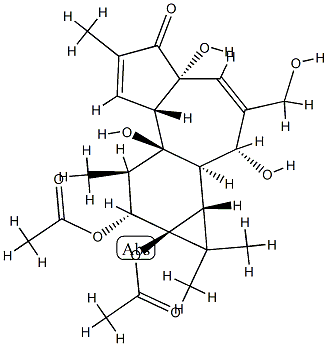 5H-Cyclopropa[3,4]benz[1,2-e]azulen-5-one, 9,9a-bis(acetyloxy)-1,1a,1b ,2,4a,7a,7b,8,9,9a-decahydro-2,4a,7b-trihydroxy-3-(hydroxymethyl)-1,1, 6,8-tetramethyl-, [1aR-(1aalpha,1bbeta,2beta,4abeta,7aalpha,7balpha,8a lpha,9beta,9aalpha)]- Struktur