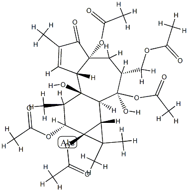 (1aR)-2α,4aβ,9β,9aα-Tetrakis(acetyloxy)-3β-[(acetyloxy)methyl]-1,1aα,1bβ,2,3,4,4a,7aα,7b,8,9,9a-dodecahydro-2β,7bα-dihydroxy-1,1,6,8α-tetramethyl-5H-cyclopropa[3,4]benz[1,2-e]azulen-5-one Struktur