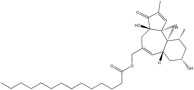 Myristic acid [(3aR)-3,3a,4,6aα,7,8,9,10,10a,10bβ-decahydro-3aα,8β,10aβ-trihydroxy-2,10β-dimethyl-3-oxobenz[e]azulen-5-yl]methyl ester Struktur