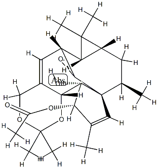 (6R)-12α-Acetyloxy-6,6aβ,7aβ,8,9,12,12a,12bβ-octahydro-12aα-hydroxy-2,2,7,7,9β,11-hexamethyl-7H-6β,9aβ-methano-4H-cyclopenta[9,10]cyclopropa[5,6]cyclodeca[1,2-d]-1,3-dioxin-13-one Struktur