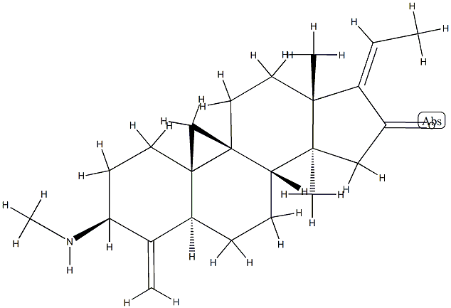 (17E)-14-Methyl-3β-(methylamino)-4-methylene-9β,19-cyclo-5α-pregn-17(20)-en-16-one Struktur